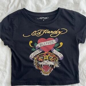 Ed Hardy Black Tee with Colorful Tiger Design